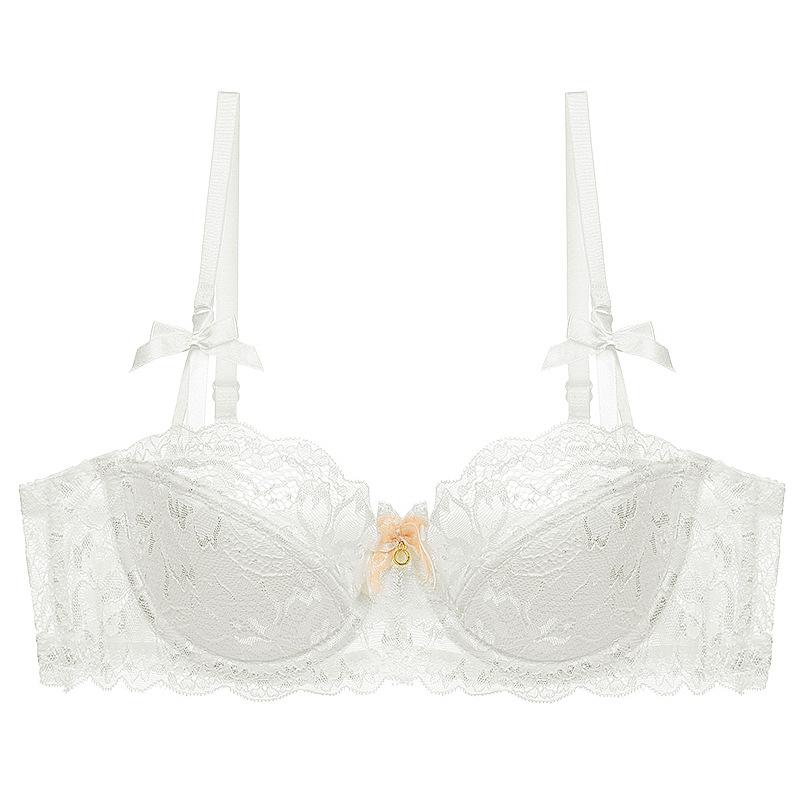 

Sexy lace underwear thin cotton half cup large breasts small French underwear anti-sagging large size bra cover 70A білий