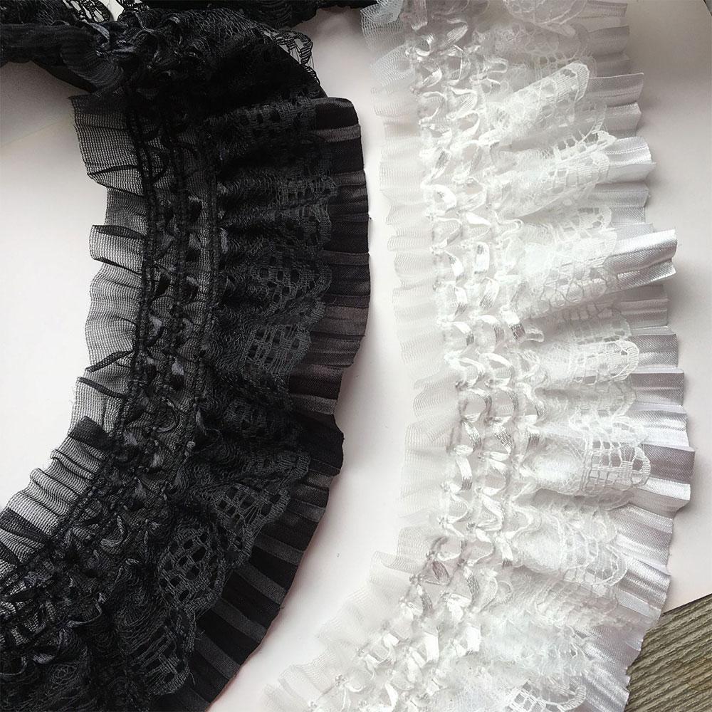 8cm Wide White Pleated Chiffon Fold Lace Embroidered Ribbons Trim For Sewing Diy Crafts Curtains Garment Dress Hem Decoration
