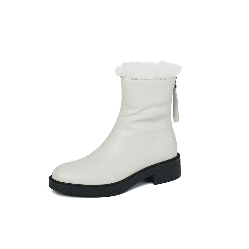 

2024 Новые зимние ботинки из натуральной кожи с толстым мехом, женская зимняя обувь с круглым носком, на молнии, на квадратном низком каблуке, повседневная обувь, женские ботильоны 6 покинуть белый