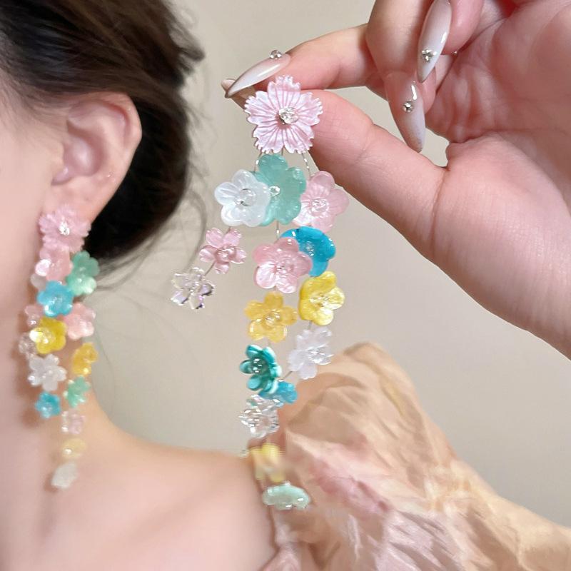 

Смола цветок цвет длинные серьги с бахромой свежие и милые серьги-пусеты дофамин модные универсальные серьги женские