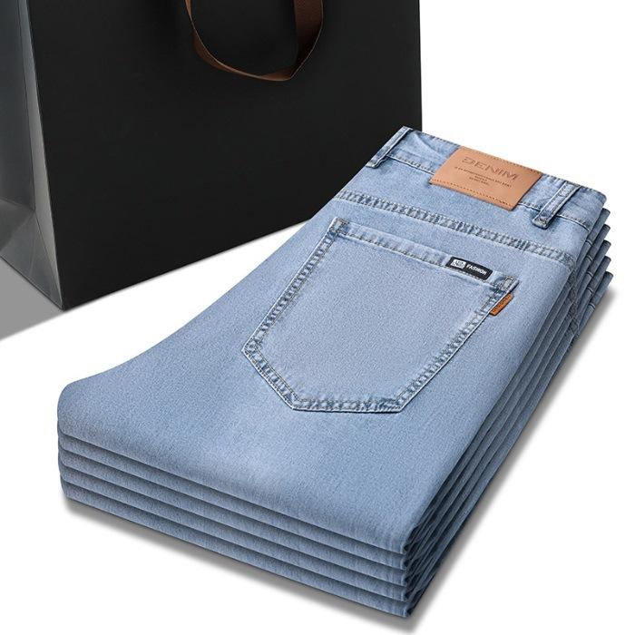 Jeans Men's Middle-aged and Young Business Straight Loose Spring and Summer Youth Trousers Ice Silk Men's Pants