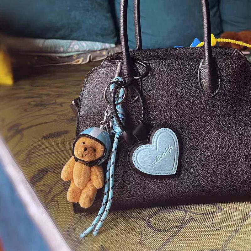 Ciondolo a forma di orso con elmetto carino, fai da te, portachiavi per auto, decorazione con corda intrecciata, appeso, portachiavi per cellulare, borsa, accessori