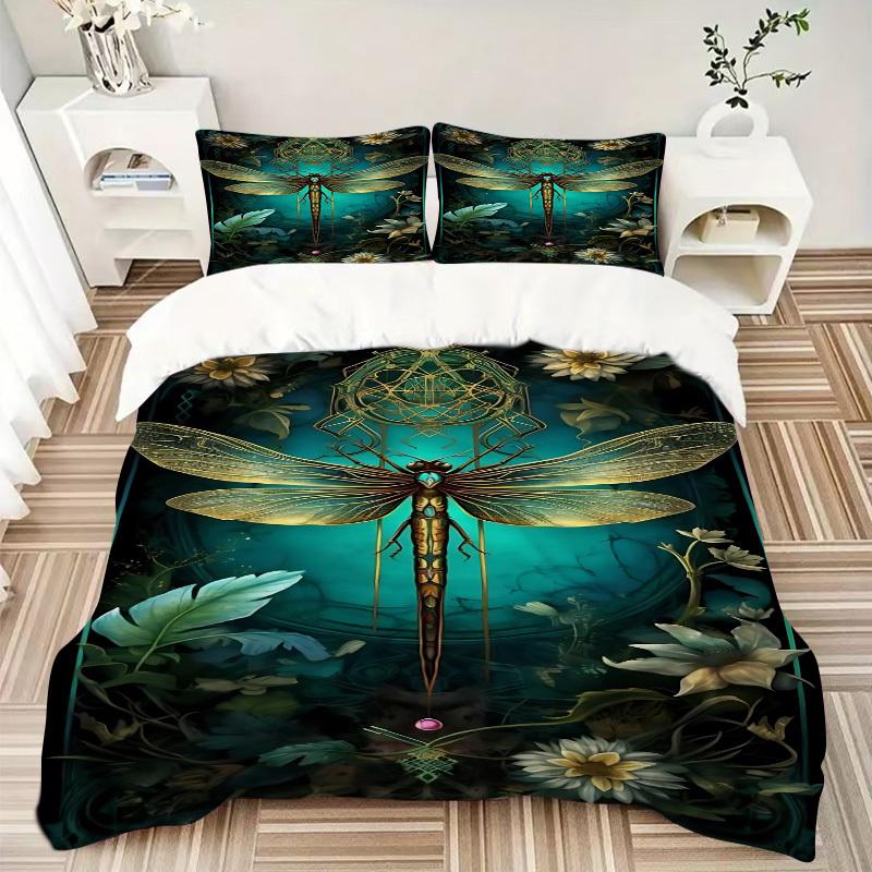3pcs Dragonfly Art Duvet Cover Set -Includes 1 Duvet Cover and 2 Pillowcases, No Quilt Core, All-Season Home Decor  Yy251111107