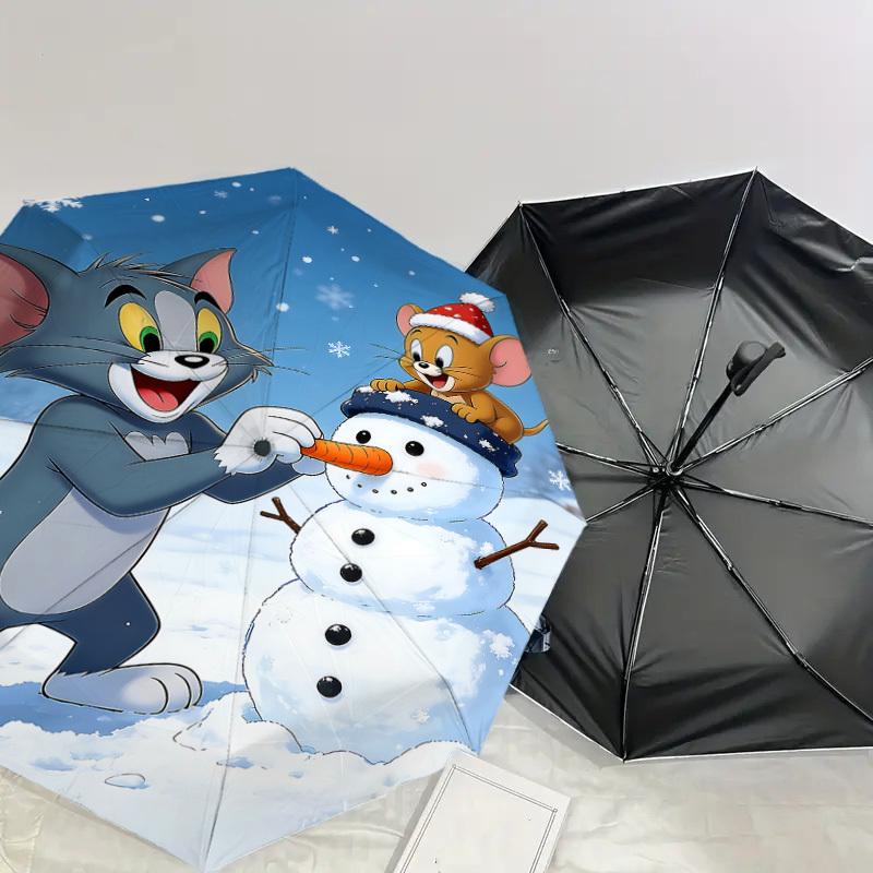 1PC Tom and Jerry Snowman Umbrella-8-Rib Reinforced, Automatic Open, Lightweight & Durable, Cute Fashion Accessory for Outdoor, D2683