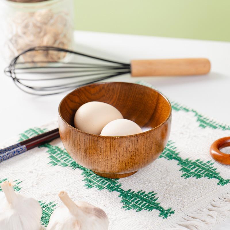 1 Pcs Wooden Bowl Jujube Wooden Bowl Round Large Soup Bowl Creative Children'S Rice Bowl Tableware