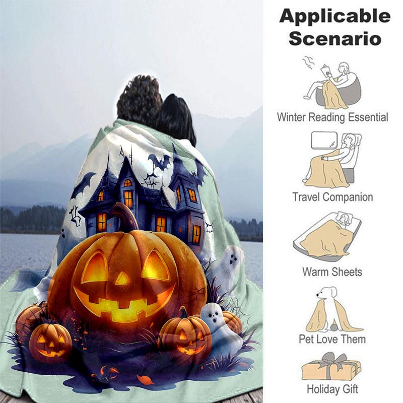 1pc Pumpkin Halloween Blanket  Seasonal Home Decorative Throw for All Seasons, Living Room, Travel, Camping, Car Blankets