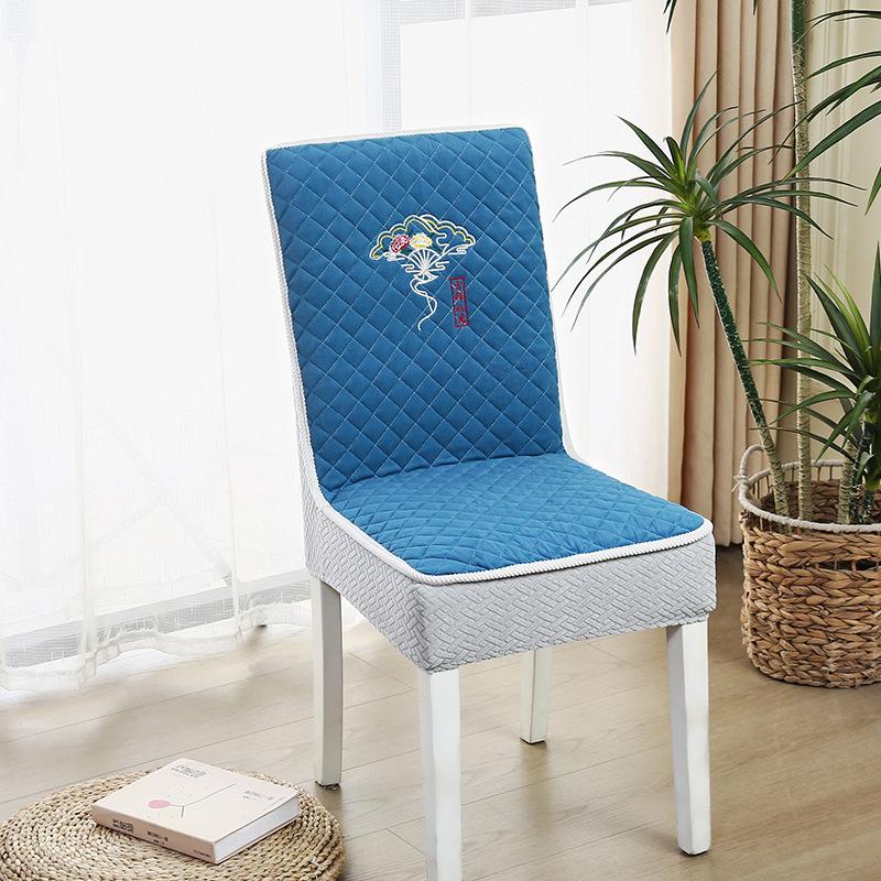 

Embroidered Pattern Chair Cover Plaid Non-Slip Warm Comfortable Chair Cover New Chinese Style Integrated Backrest Chair Cover 1 piece
