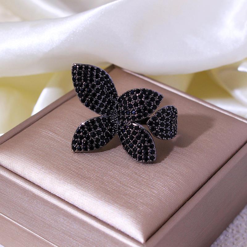 New Fashion Luxury Cubic Zirconia Women's Rings Oversized Butterfly Flower Rings for Women Open Resizable Female Engagement Ring