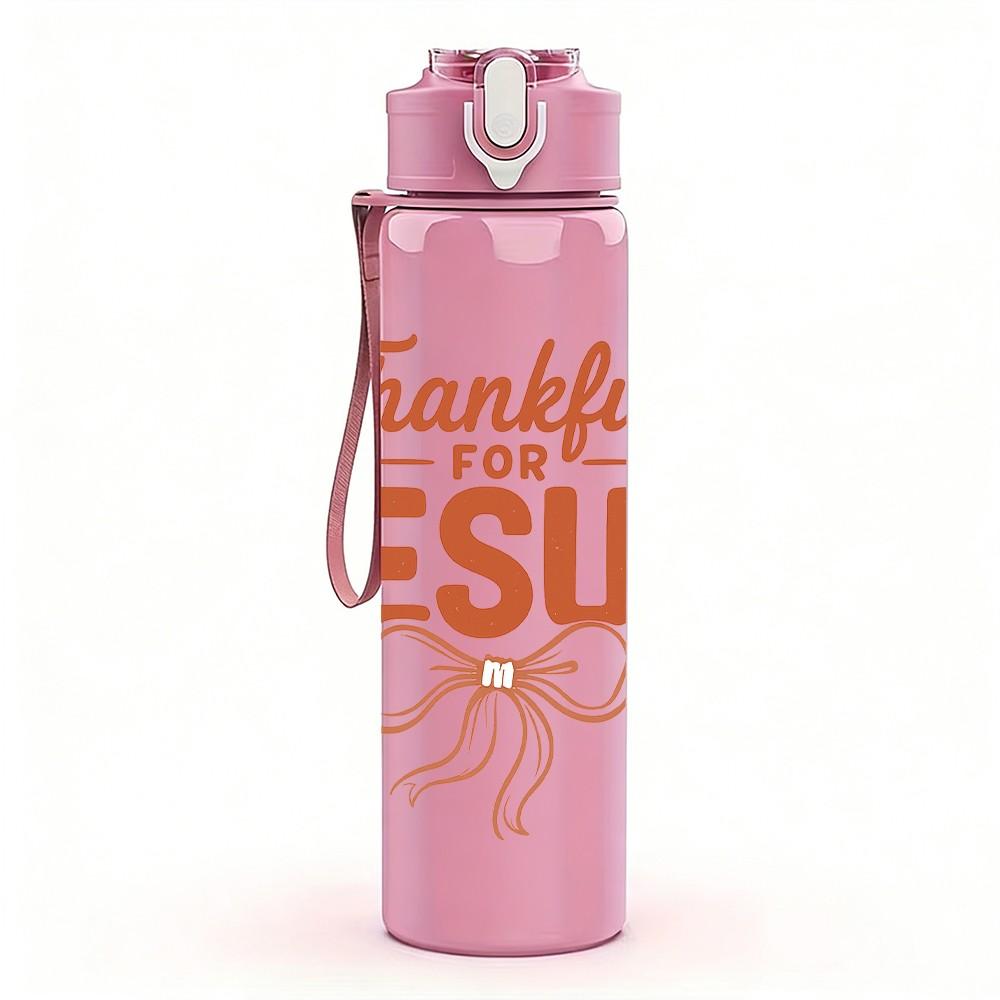 1PC Thankful Jesus Letter Art 750ml Color Plastic Sports Water Bottle Leakproof Flip Straw Lid Suitable for Sports Office Home Use