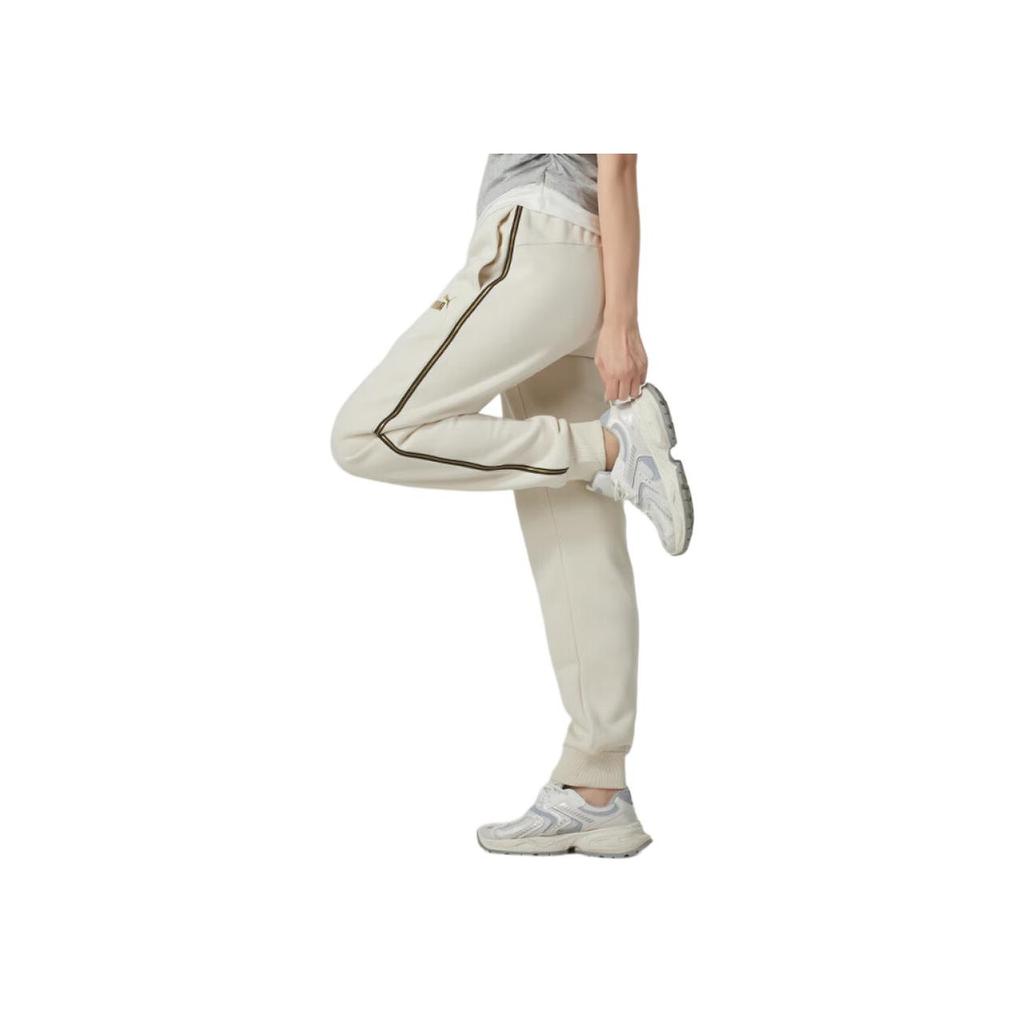 Puma Lifestyle Series Color Block Retro Striped Loose Fit Cuffed Casual Drawstring Mid Rise Knitted Sports Pants Women Pants Light-Yellow 685334-87