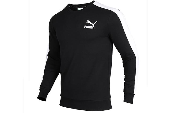 PUMA Golf X PTC Iconic T7 Crew Fl American Vintage Color Block Fleece Lined, Winter Sweatshirt Men s Black 595913-01 L