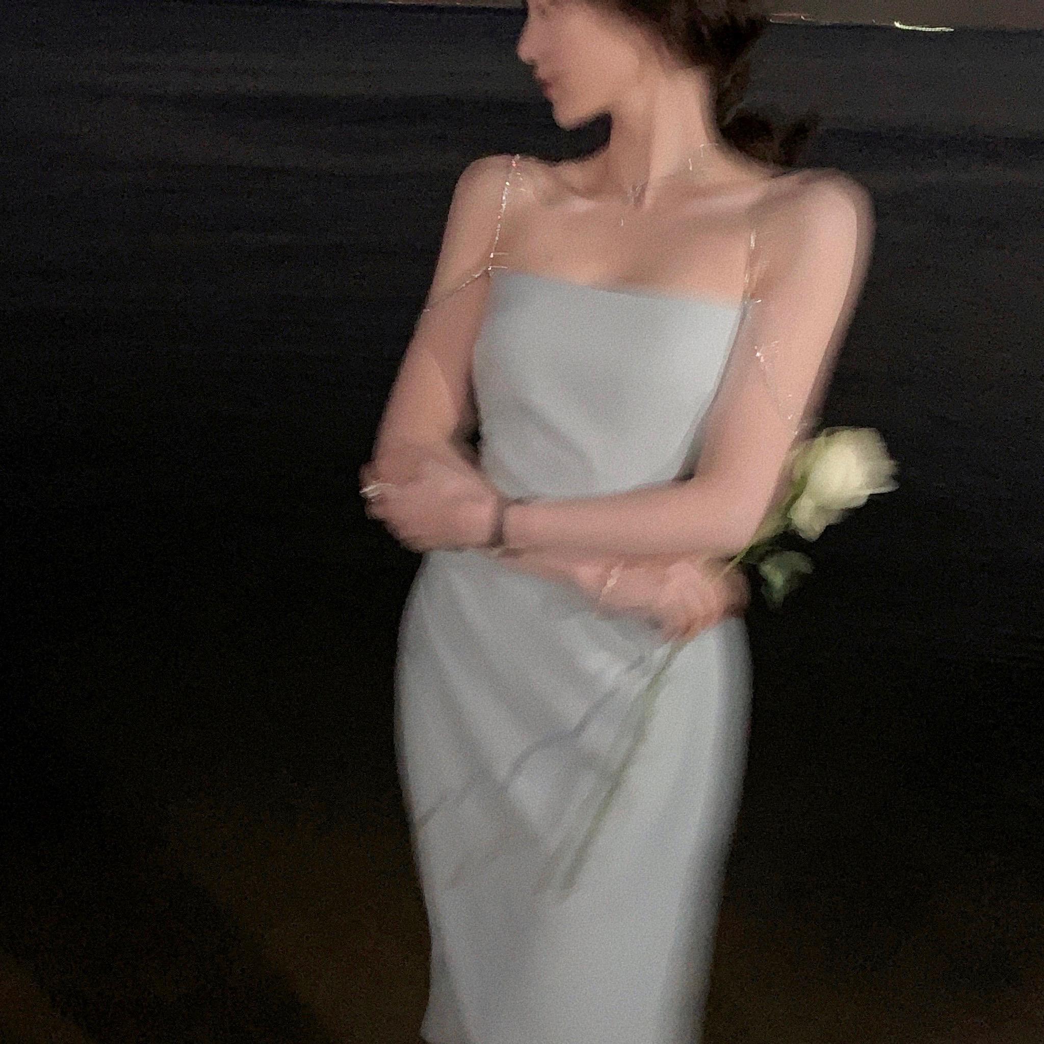 

Элегантное летнее платье миди на бретелях, женское сексуальное вечернее облегающее платье для выпускного вечера, дня рождения, клуба, модная одежда M светло-синий