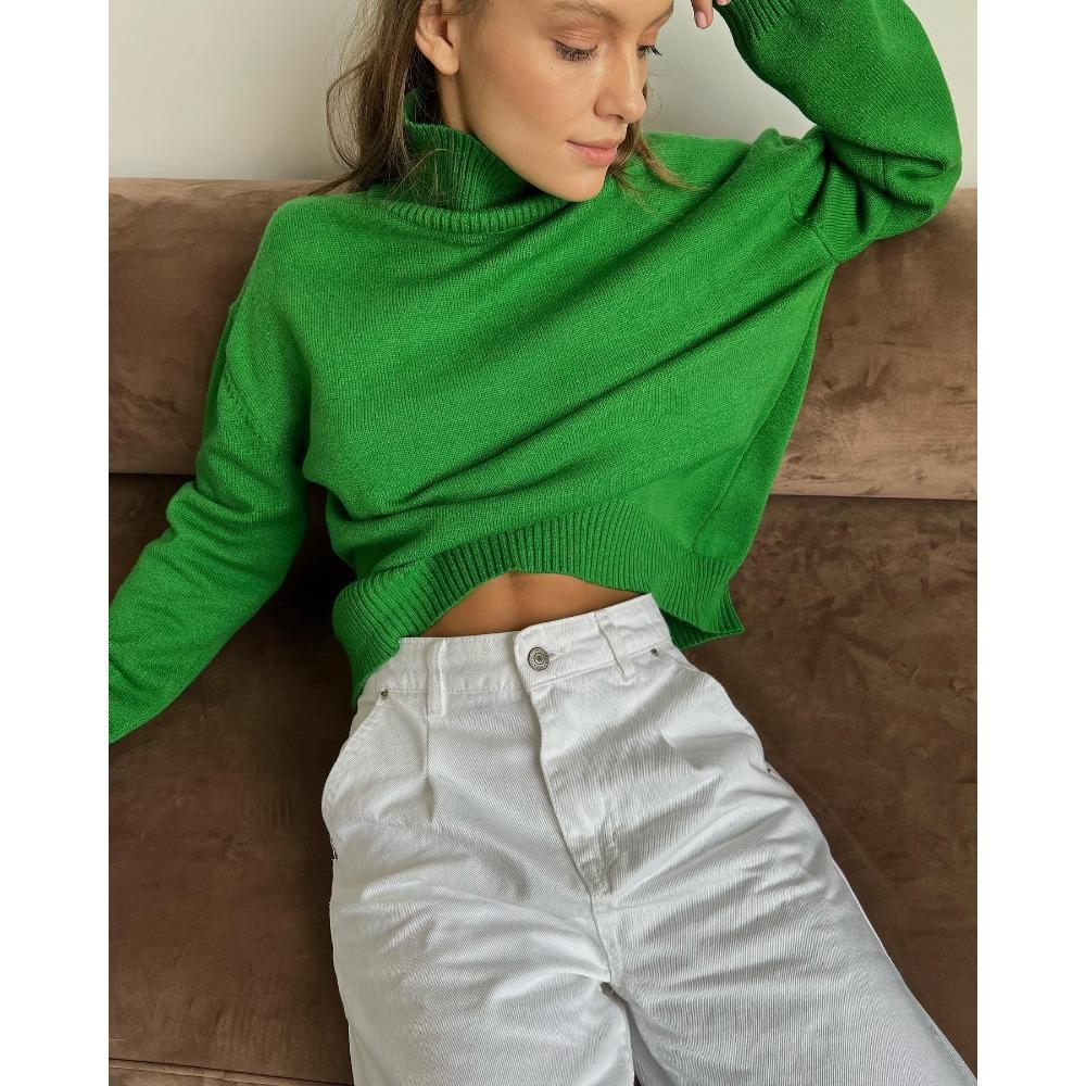 **Women's Thickened Knit Top Autumn Winter Loose Turtleneck Sweater Oversized High Neck Jumper**
