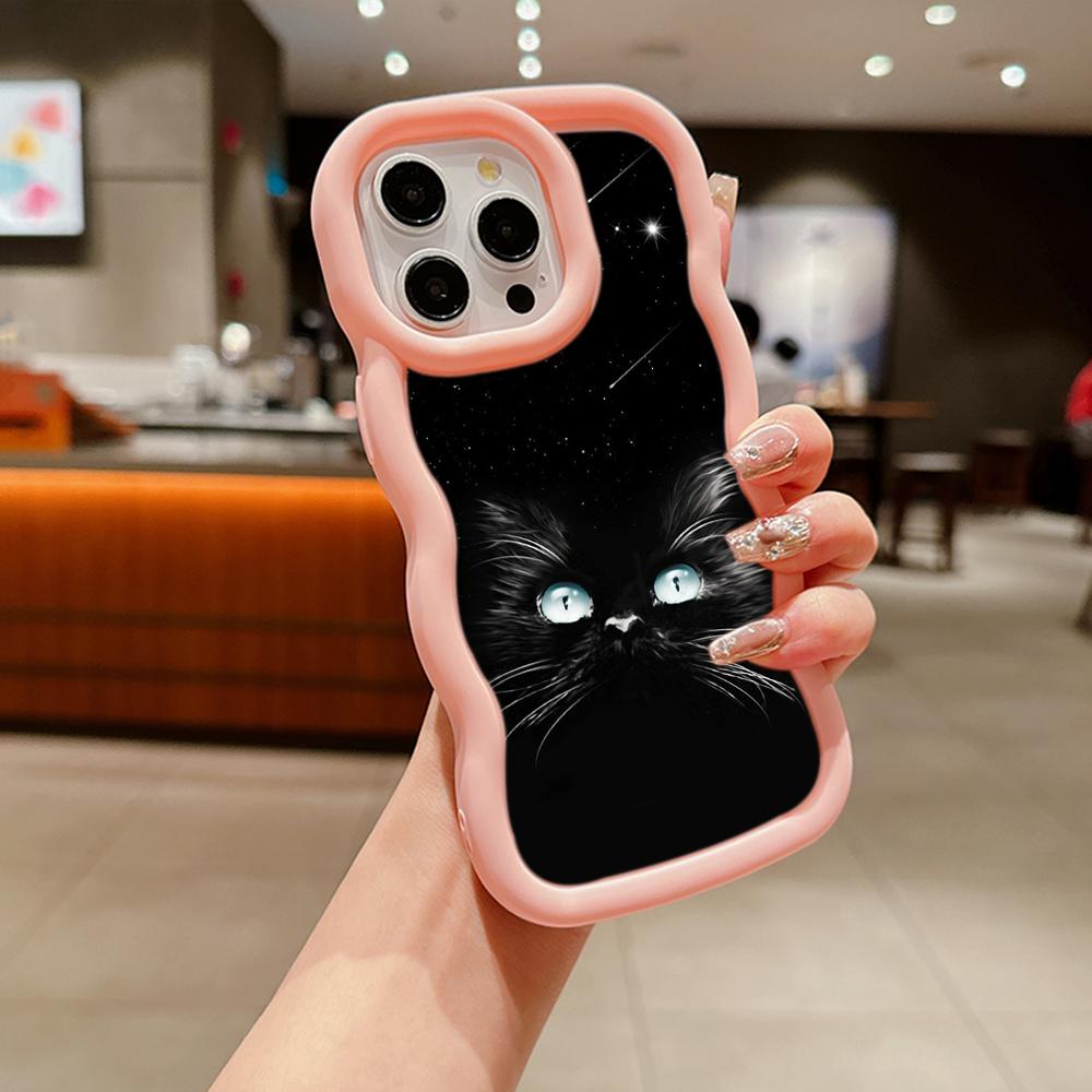 Macaron Soft TPU pouzdro na telefon pro iPhone 11 12 13 14 15 Pro Max SE X Xs Max XR 6 7 8 Tecno Camon 19 20 Pro Realme C35 Ae73 Dark Eyes cat design art