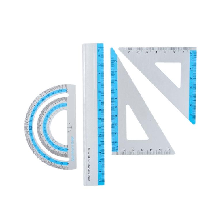 Complete Aluminum Ruler Pack with Rounded Corners Math Geometry Classroom Supplies Engineering Drawing Home Office Use