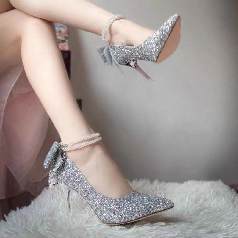 High-heeled Women's New Crystal Shuohuo Wedding Shoes for Brides
