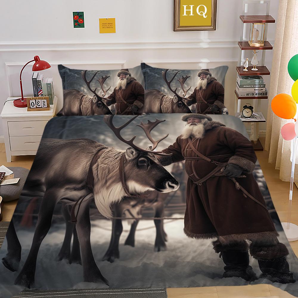 

Рождественский Снежный Лось 3D Печатная Полиэстеровая Наволочка Пододеяльник Набор из двух или трех предметов в наличии EU Single 135*200