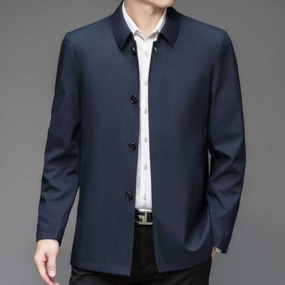 Veste en soie de mûrier pour homme d'âge moyen printemps et automne fine à revers boutonnée haut business décontracté coupe-vent veste sans repassage