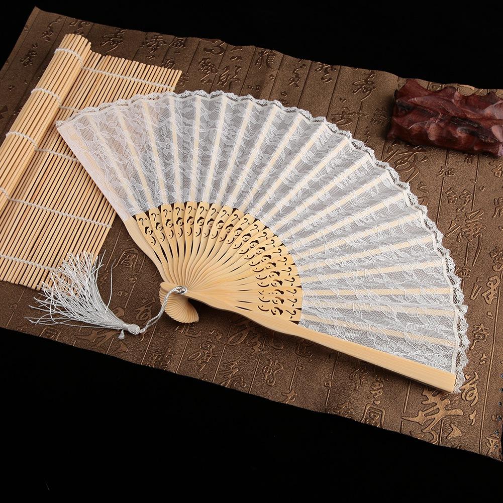 Folding Fan, Japanese Vintage Style Handmade Hand Fan Lace Fan For Decoration  (White)