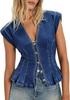 Women's V-neck Button-up Slim Fit Pleated Denim Vest Top