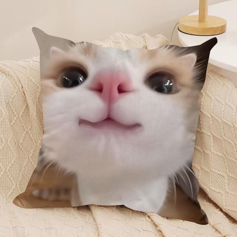 Funny Cat Meme Pillow Cover Short Plush Polyester Cushion Case Decor Throw Pillowcase Home Deco