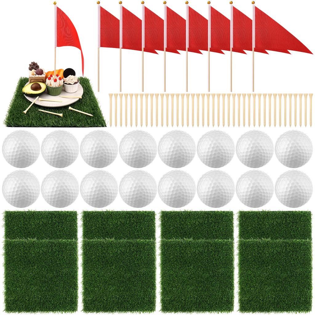 33 Pcs Golf Party Centerpieces Table Decorations Kit Artificial Grass Mats Red Flag Golf Tee Ball Supplies For Diy Sport Themed