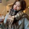 Autumn and Winter New Thickened Warm Circle Yarn Colored Imitation Cashmere Plaid Scarf Women's Tassel Versatile Shawl