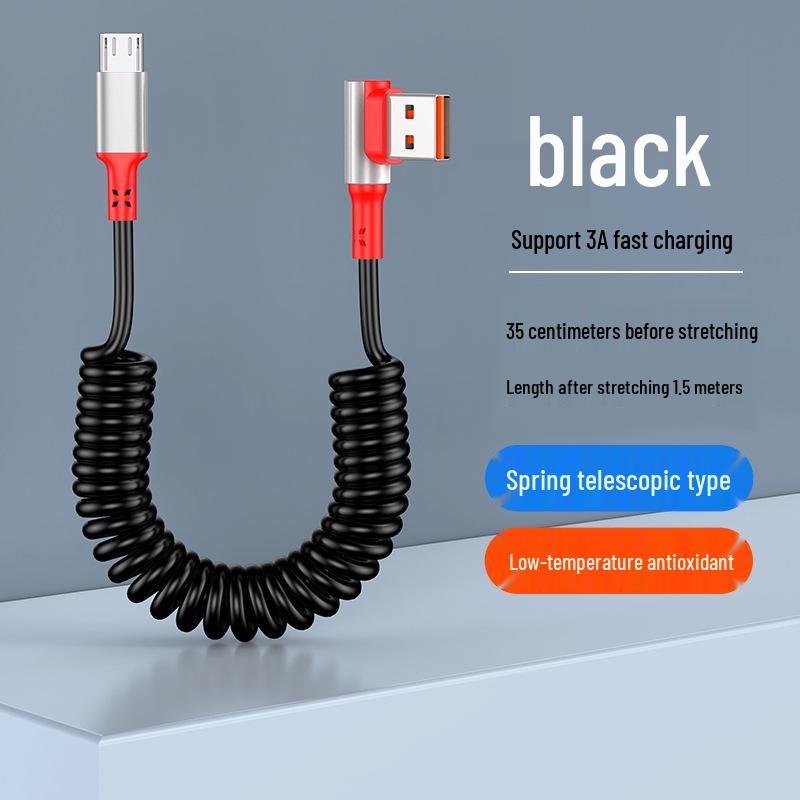 Câble USB Rétractable à Ressort Double Coude 6A Charge Rapide pour Téléphones & Voitures