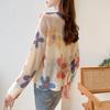 ITISF4 Damen V-Ausschnitt Cardigan aus Mohairmischung mit Blumenprint