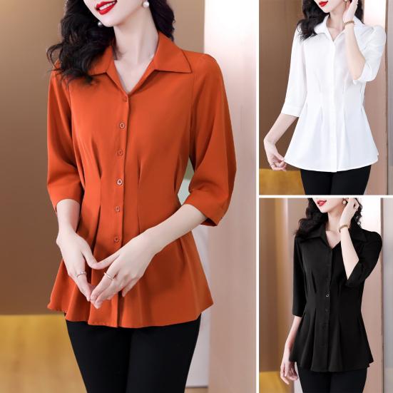 

Женская летняя рубашка с рукавами с лацканами на талии, плотная цветная рубашка, топы, однотонная рабочая рубашка средней длины с рюшами по подолу XL белый