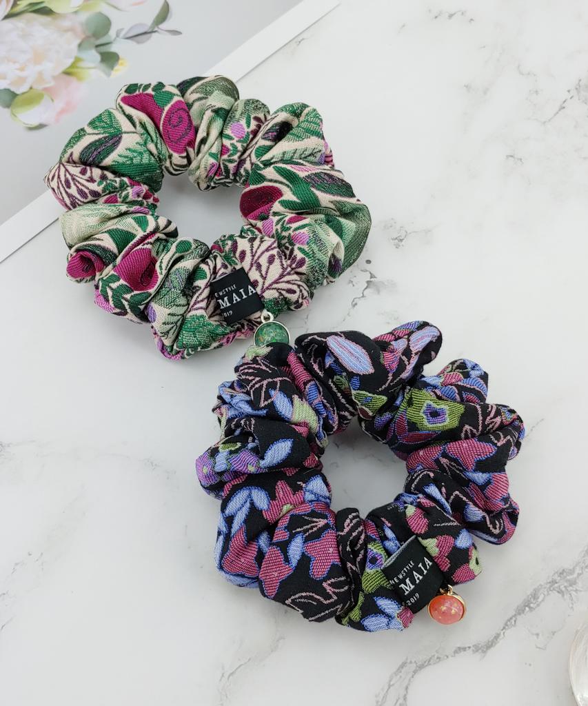 Maia Rose Jacquard Scrunchie Hair Tie - Blue Purple