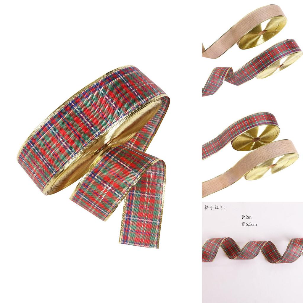 Charmant ruban décoratif rouge et doré pour l'emballage de cadeaux de Noël et les loisirs créatifs des fêtes