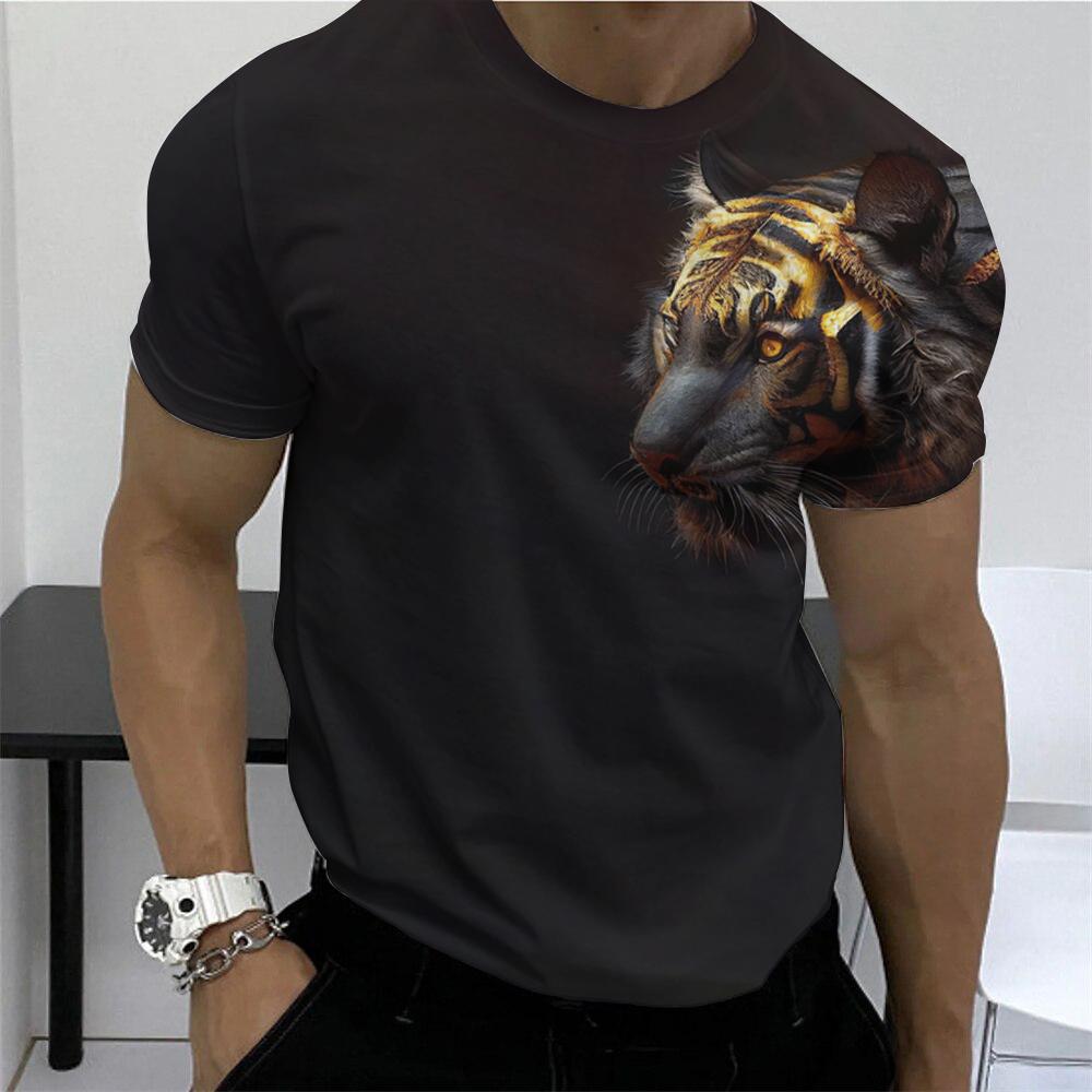 Camisetas de verano para hombre, con estampado 3D de tigre animal, camisetas de manga corta a la moda, camisetas deportivas microelásticas para fitness, ropa para hombre
