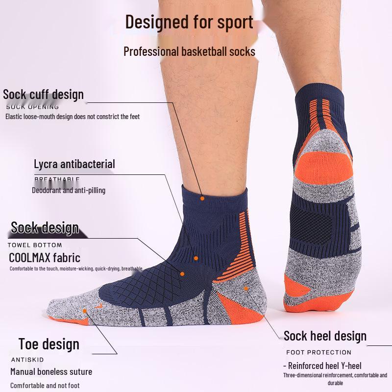 CoolMax Antibacterial & Odor-Resistant Sports Socks: Thickened, Towel Bottom, Quick-Drying for Badminton, Marathon, and Professional Running.