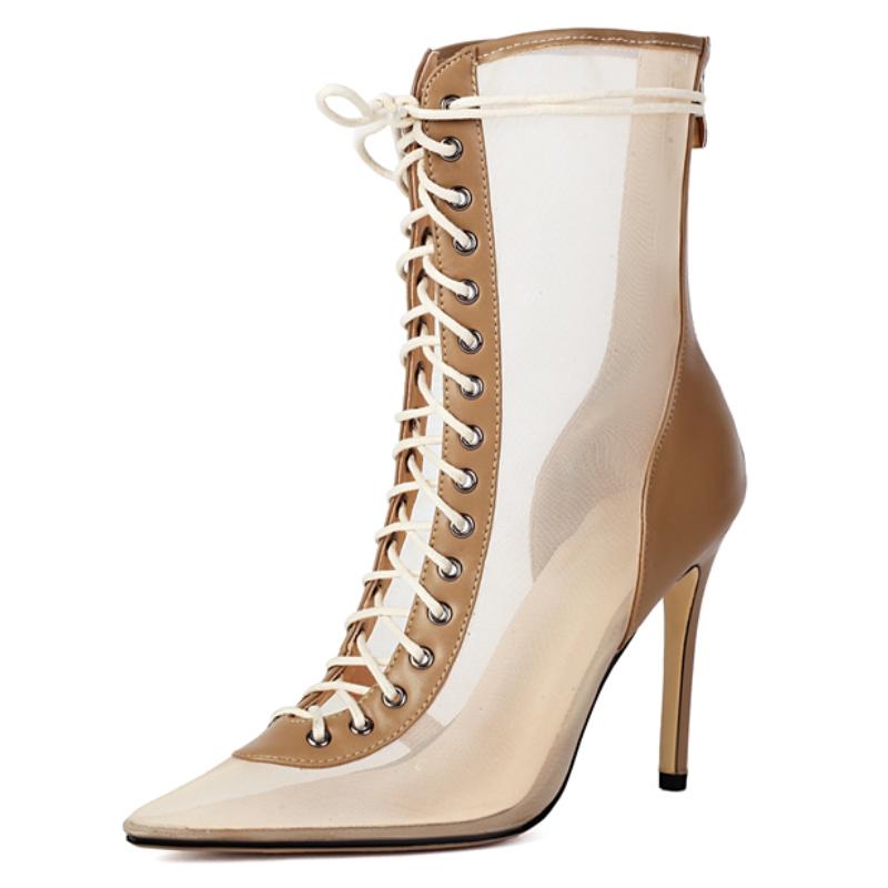 Sexy Lace Ankle Boots for Women Black White Short Dance Jazz Boot Point Toe High Heel Party Shoes Lady Big Size 45 2025 Summer