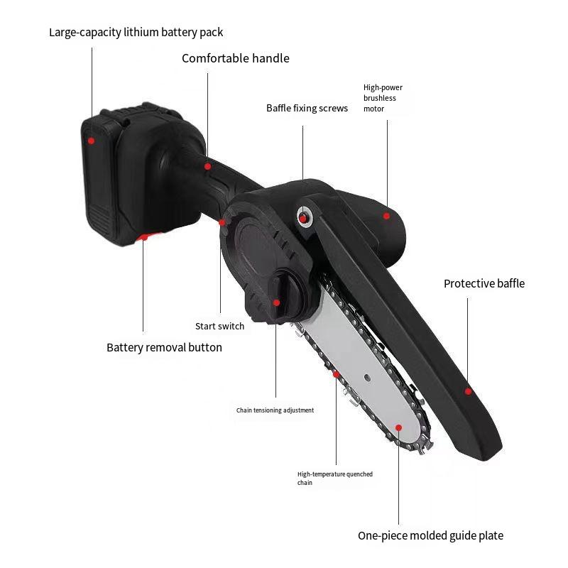 1PC Handheld Lithium Chainsaw Rechargeable Mini Chainsaw Household Single Hand Saw Outdoor Logging Electric Chainsaw Brushless Small Pruning Saw