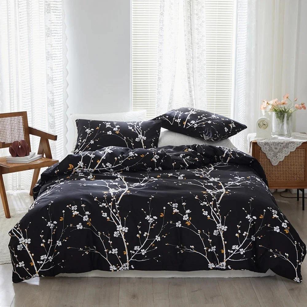 Plum Blossom Queen Duvet Cover Set Double Size Soft Durable Quilt Cover and Pillowcase Skin Friendly Blanket Cover Pillow Cases