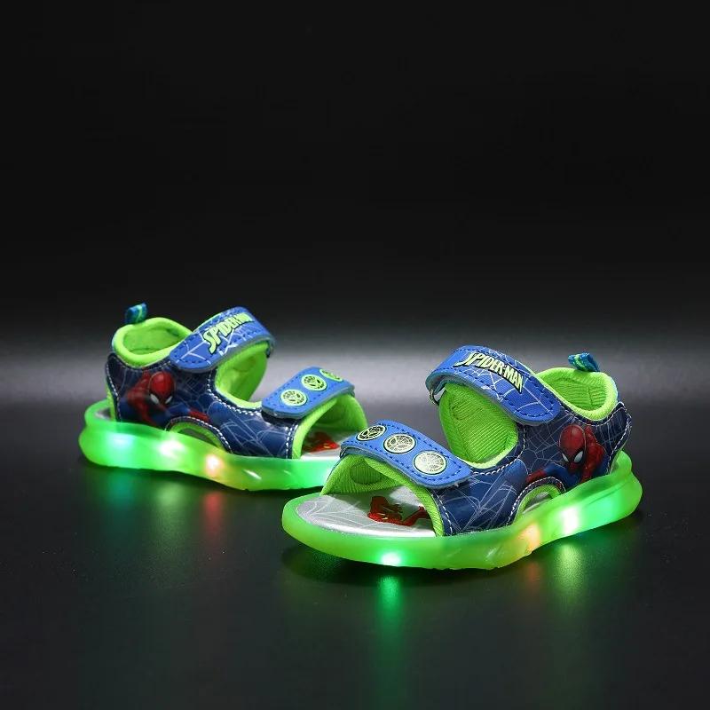 Marvel Boys Girls Spider-Man Princess Led Light Up Luminous Sports Sandals Summer Kids Sandals Non-slip Toddler Shoes