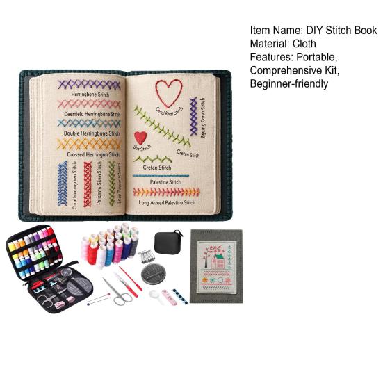 Embroidery Stitch Book Kit Stitch Patterns with Tools Beginner Embroidery Kit Portable Hand Embroidery Book
