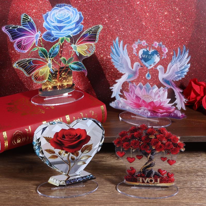 1 Stück Acryl Böhmische Herzförmige Skulptur Ornament Elegante Schreibtischdekoration Für Zuhause Oder Büro