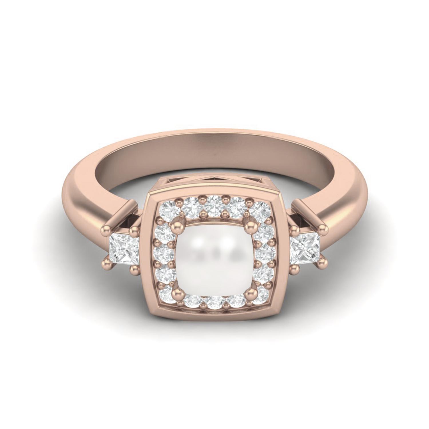 

5 MM Cushion Natural Pearl 925 Sterling Silver Rose Vermeil Side Stone Women Wedding Bridal Ring 6 Яскраво-рожевий