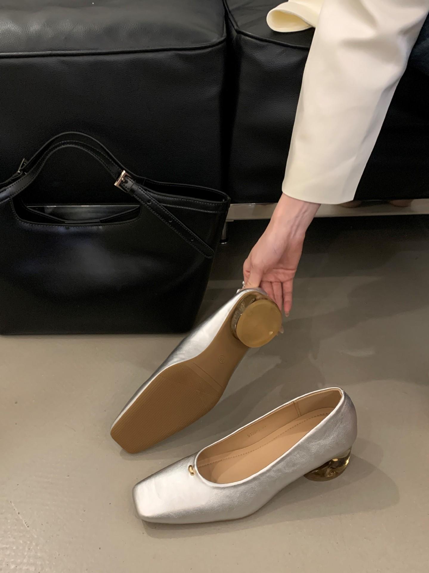 Pumps Low Cut Black Women S Spring Autumn French Style Elegantwanwan Style Commutecrystal Block Heel Square Toe 35 серебряный