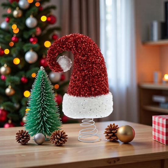 Christmas Hat Tree Top Star Sequin Decoration Festive Atmosphere Xmas Hat Tree Topper Holiday