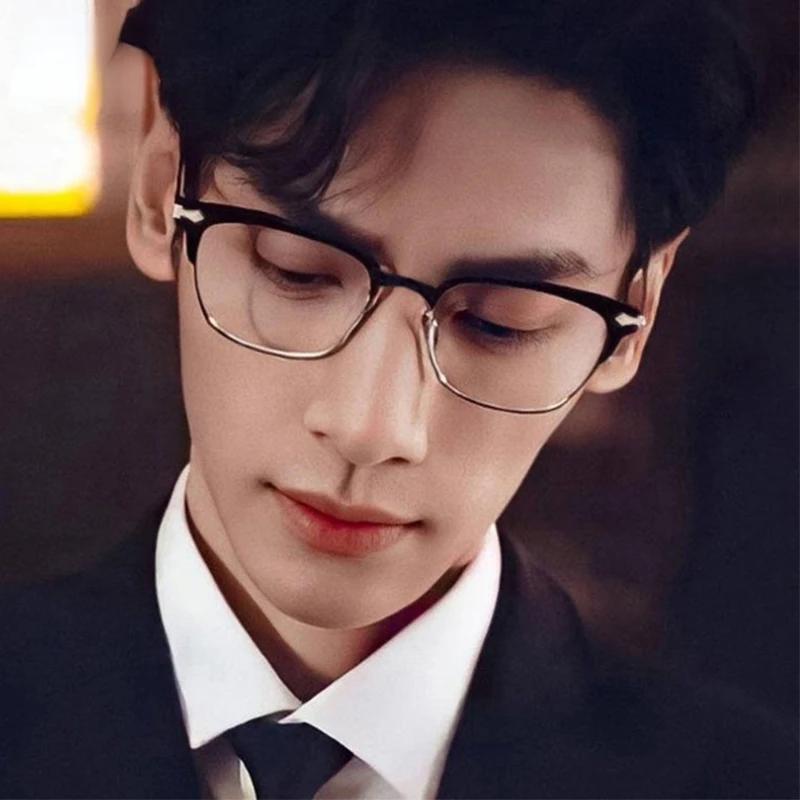 Men's Prescription Glasses Half-frame Silver Black Anti Blue Light Myopia Glasses Trendy Vintage Nearsighted Glasses -1.0 To-6.0