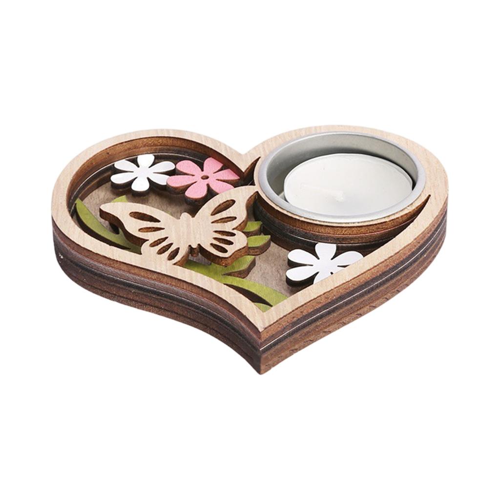 Heart-Shaped Wooden Candle Holder, 3D Carvings Wood Tea Light Holder Home Table Decor Wood Candlesticks Holders Valentine's Day Wedding Birthday Gift
