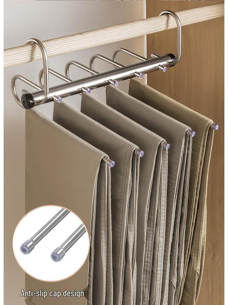 Retractable Stainless Steel Multi-Layer Folding Pants Hanger with Magic Clips