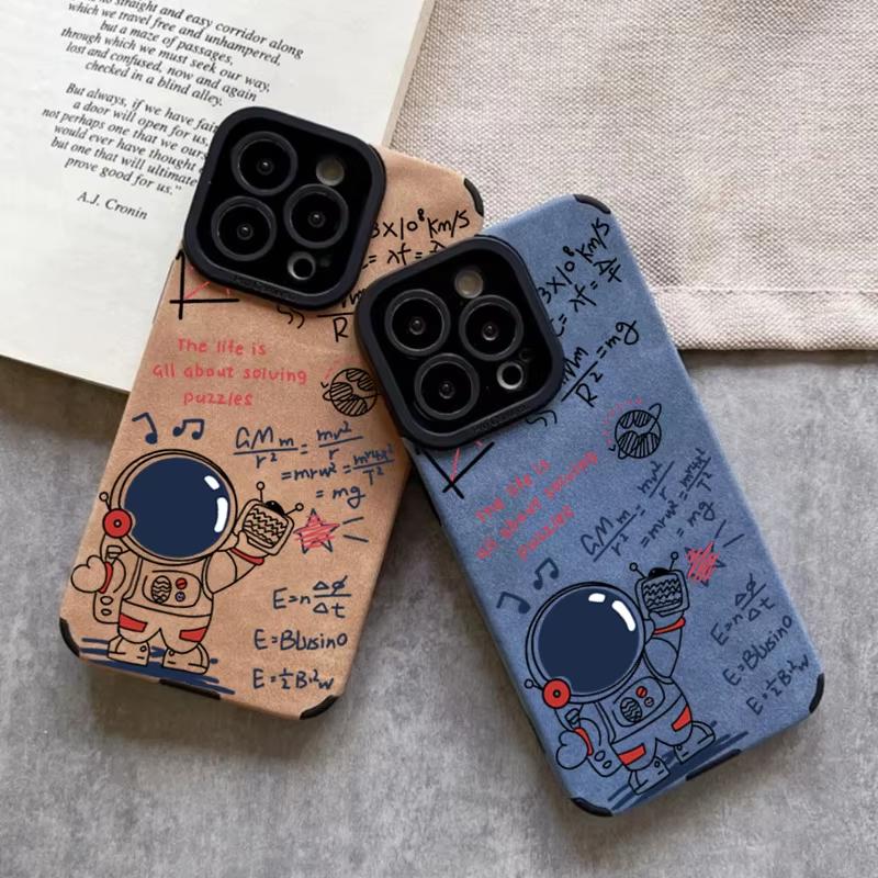 Fun Astronaut Print Shockproof Phone Case for iPhone 17 16 Pro 15 14 13 12 11 Pro Max Air X XR XS Max Leather Soft Cover