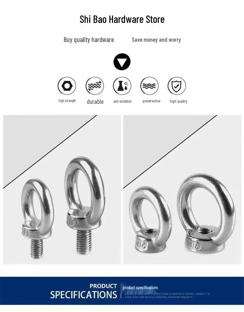Stainless Steel Marine Lifting Eye Nut Screw - Ring-Shaped Eyebolt/Eyenut