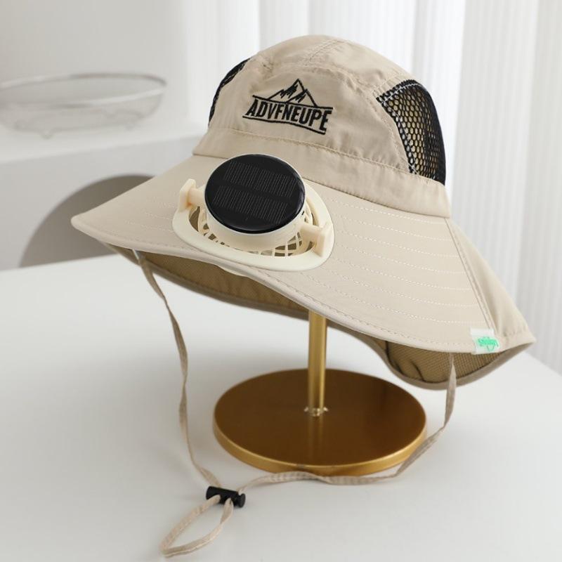 Children's Sun Protection Hat Summer Solar Charging Fan Visor Boys and Girls Big Brim Shawl Bucket Hat
