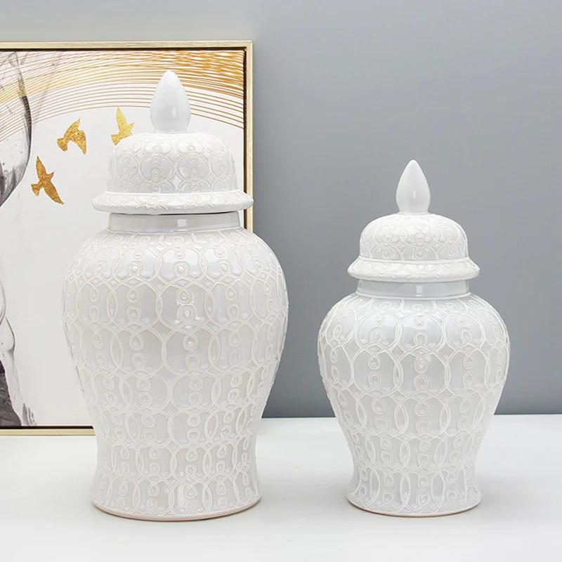 Nordic White Flower Vase Home Living Room Decoration Ceramic General Jar Tea Seal Jar Ceramic Storage Jar Home Decoration